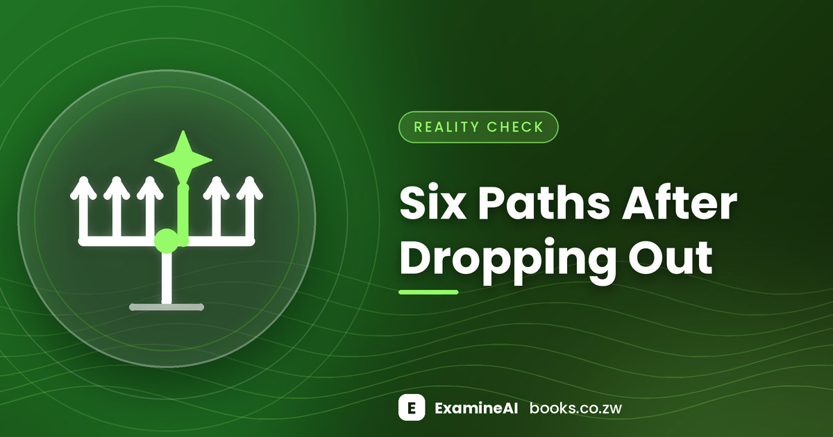 Six Paths After Dropping Out - one road splitting into six arrows, a reality check for Zimbabwean students