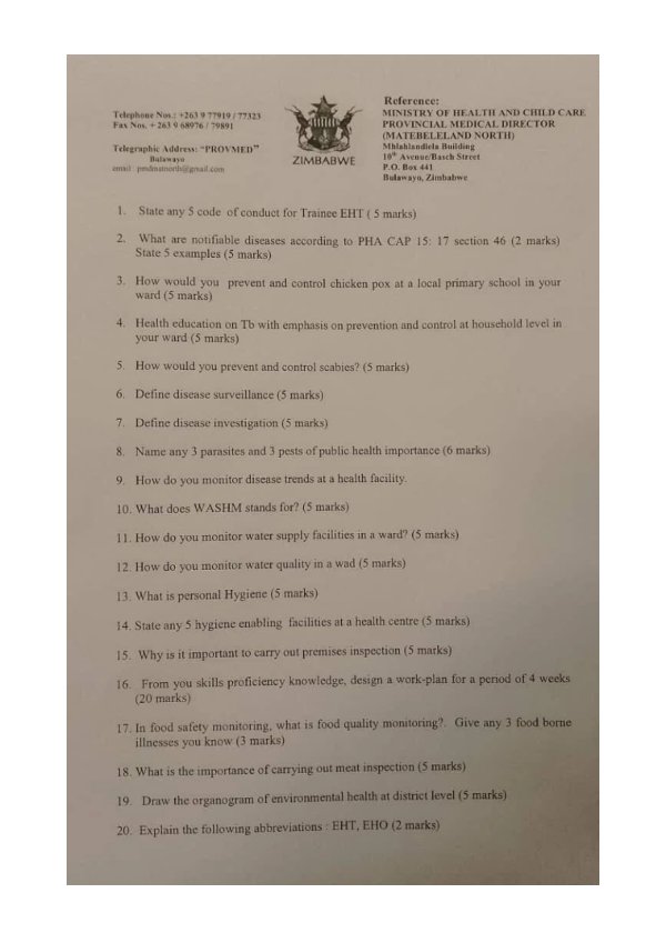 First page of Environmental health technician past interview questions