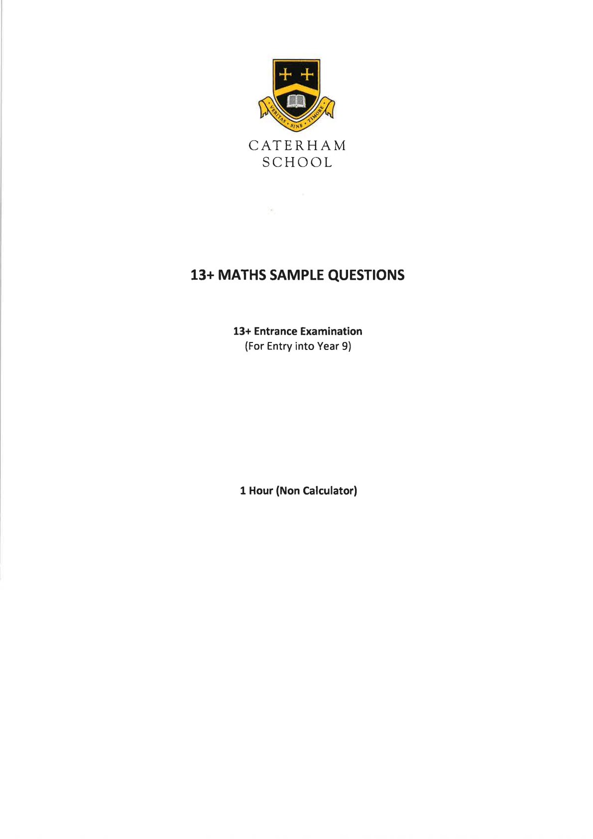 First page of 13+ Maths Sample Questions Question Paper