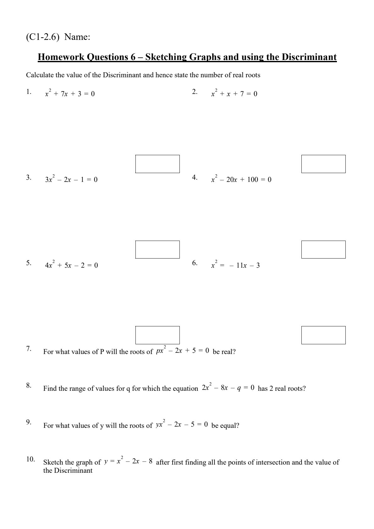 First page of 2-6Sketching_Graphs_and_using_the_Discriminant.pdf