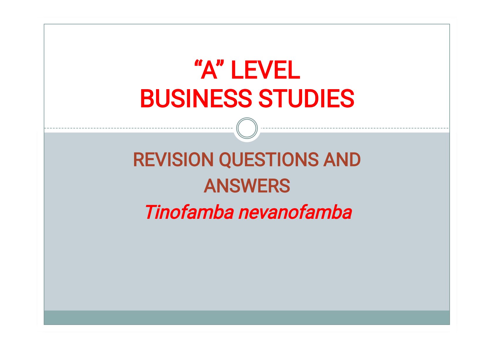 First page of A-Level Business Studies Revision Pack Zimbabwe