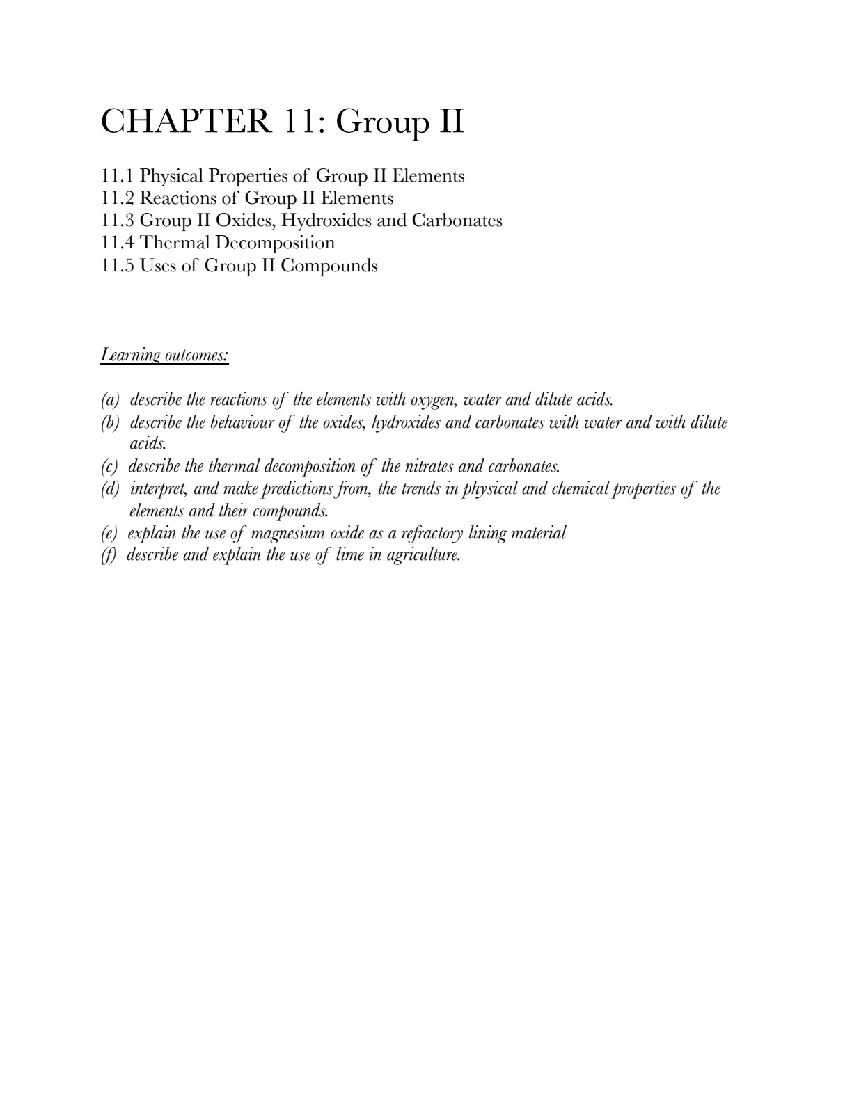 First page of A-Level Chemistry Group II Elements Notes Zimbabwe
