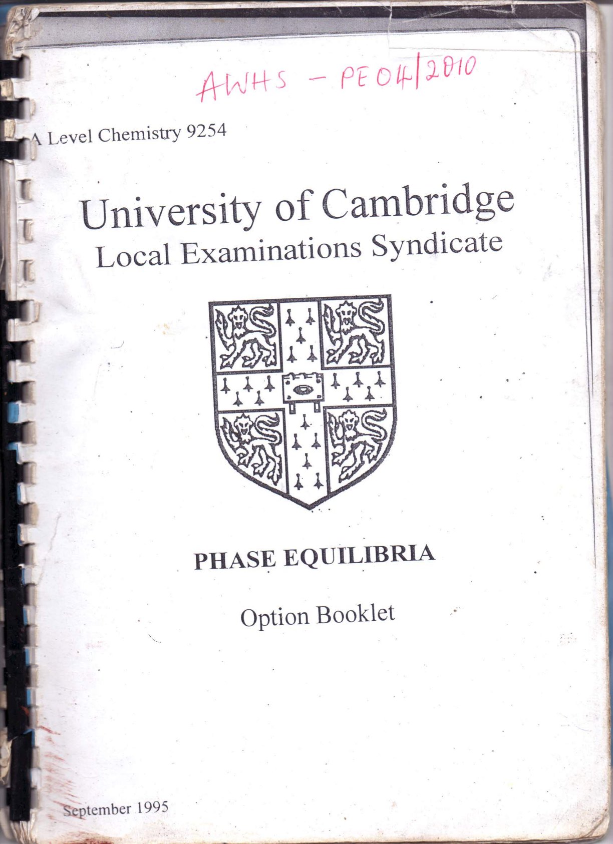 First page of A-Level Chemistry Phase Equilibria Notes Zimbabwe