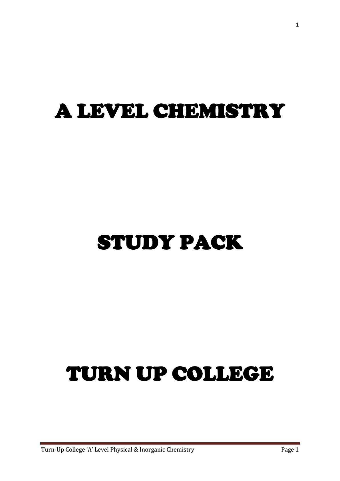 First page of A Level Chemistry Study Pack - Physical & Inorganic Chemistry