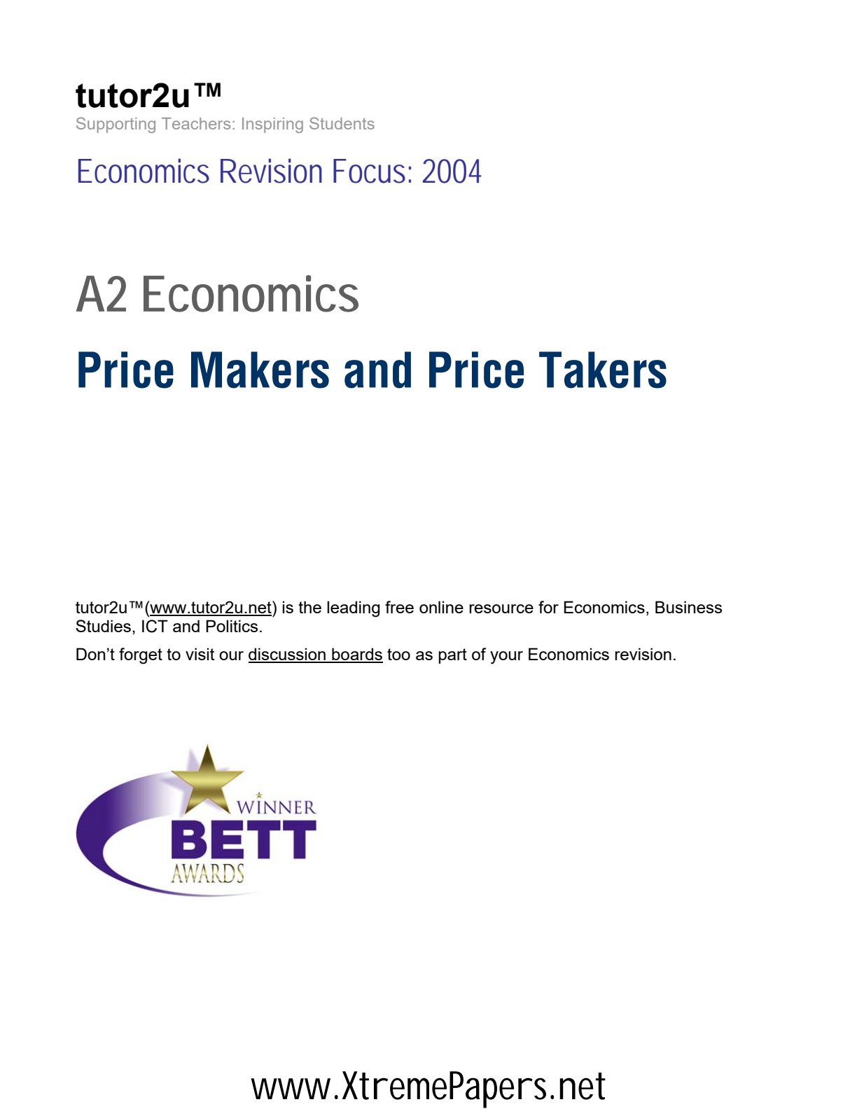 First page of A-Level Economics 2004 Study Guide