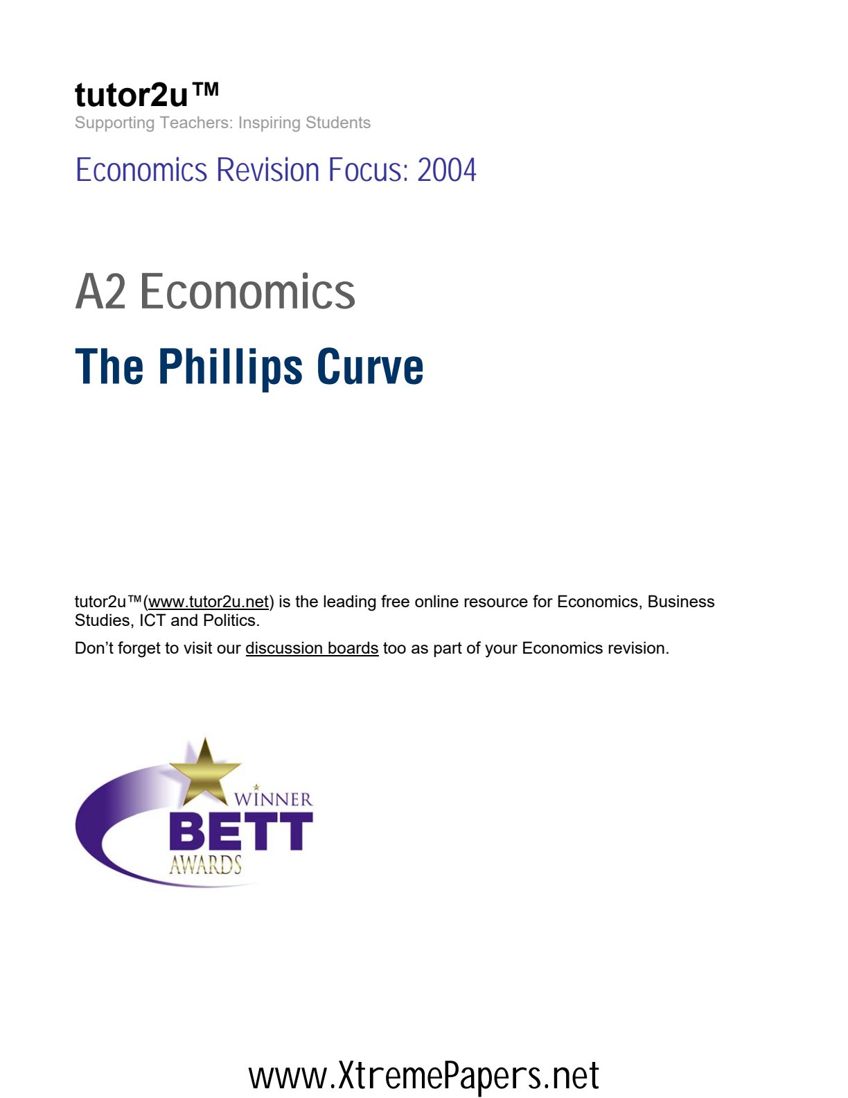 First page of A-Level Economics 2004 Study Guide