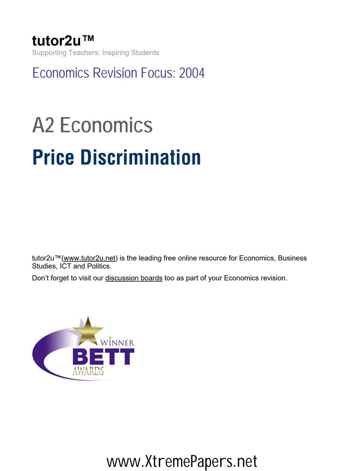 First page of A-Level Economics 2004 Study Guide