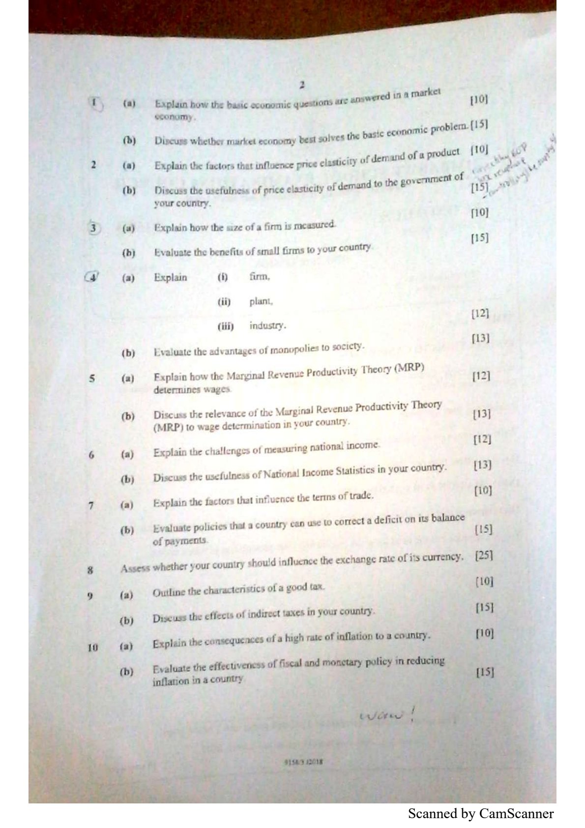 First page of A-Level Economics June 2018 Question Paper