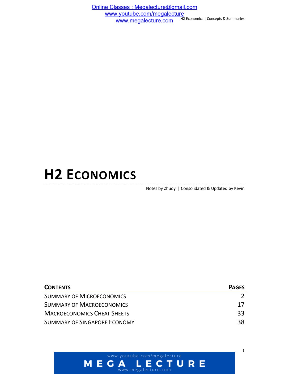 First page of A-Level Economics Microeconomics and Macroeconomics Notes Singapore