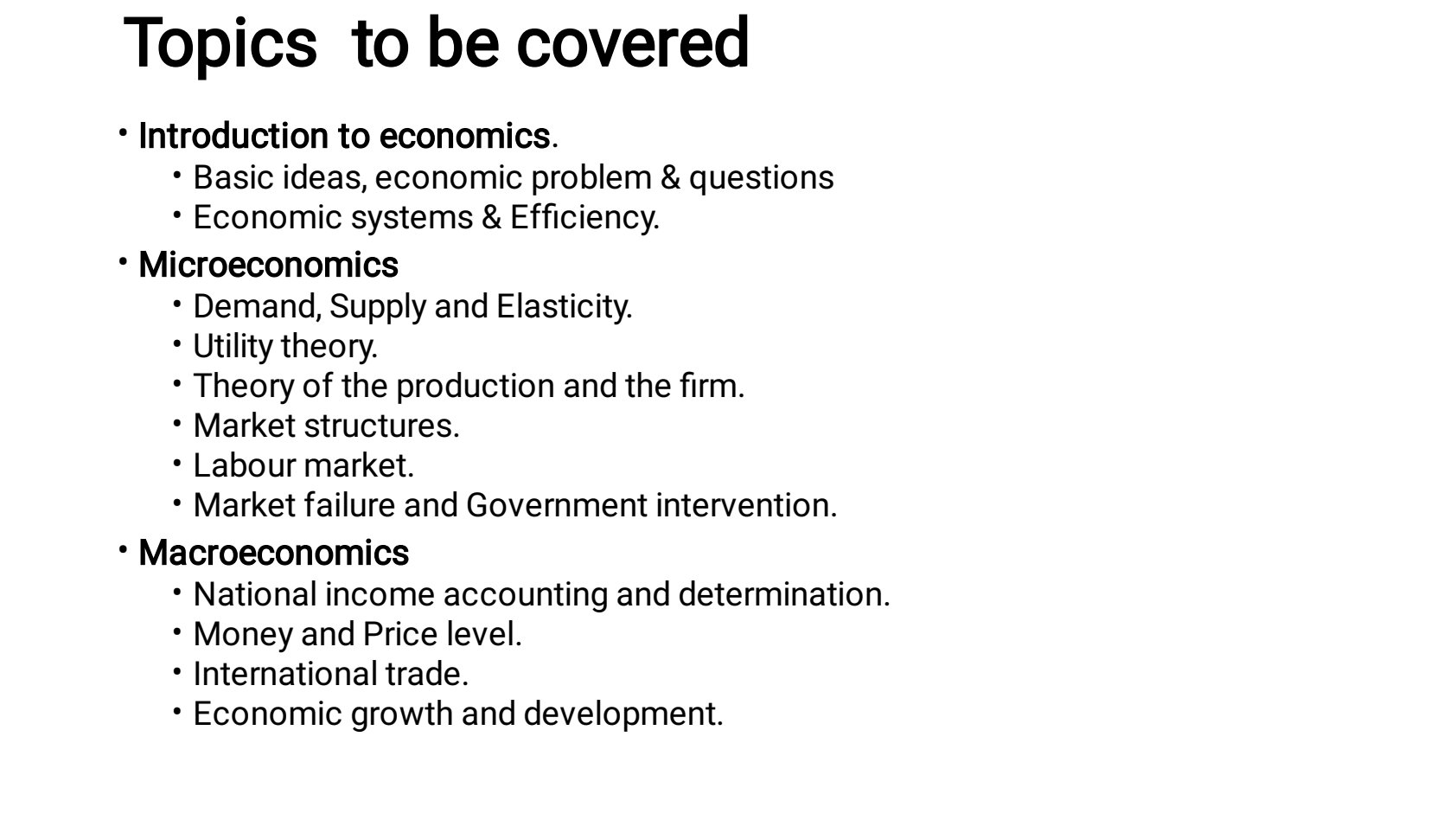 First page of A-Level Economics Notes Zimbabwe