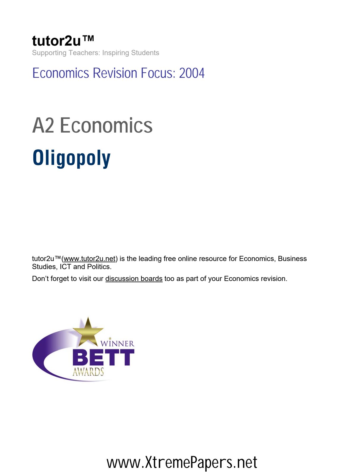 First page of A-Level Economics Oligopoly Revision Pack Zimbabwe