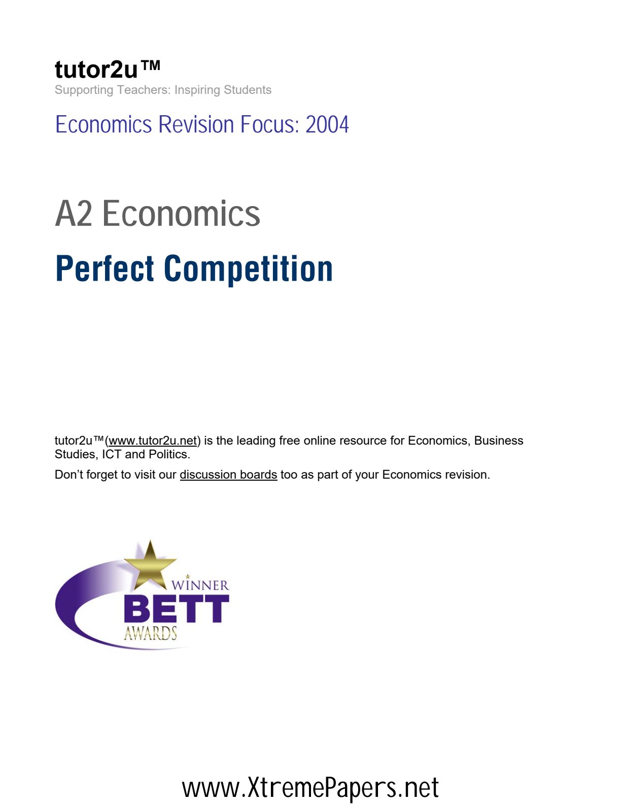 First page of A-Level Economics Perfect Competition Notes Zimbabwe
