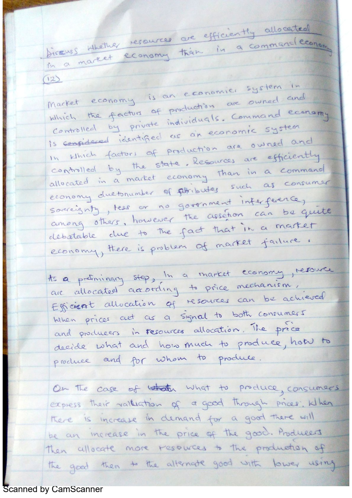 First page of A-Level Economics Resource Allocation Notes Zimbabwe