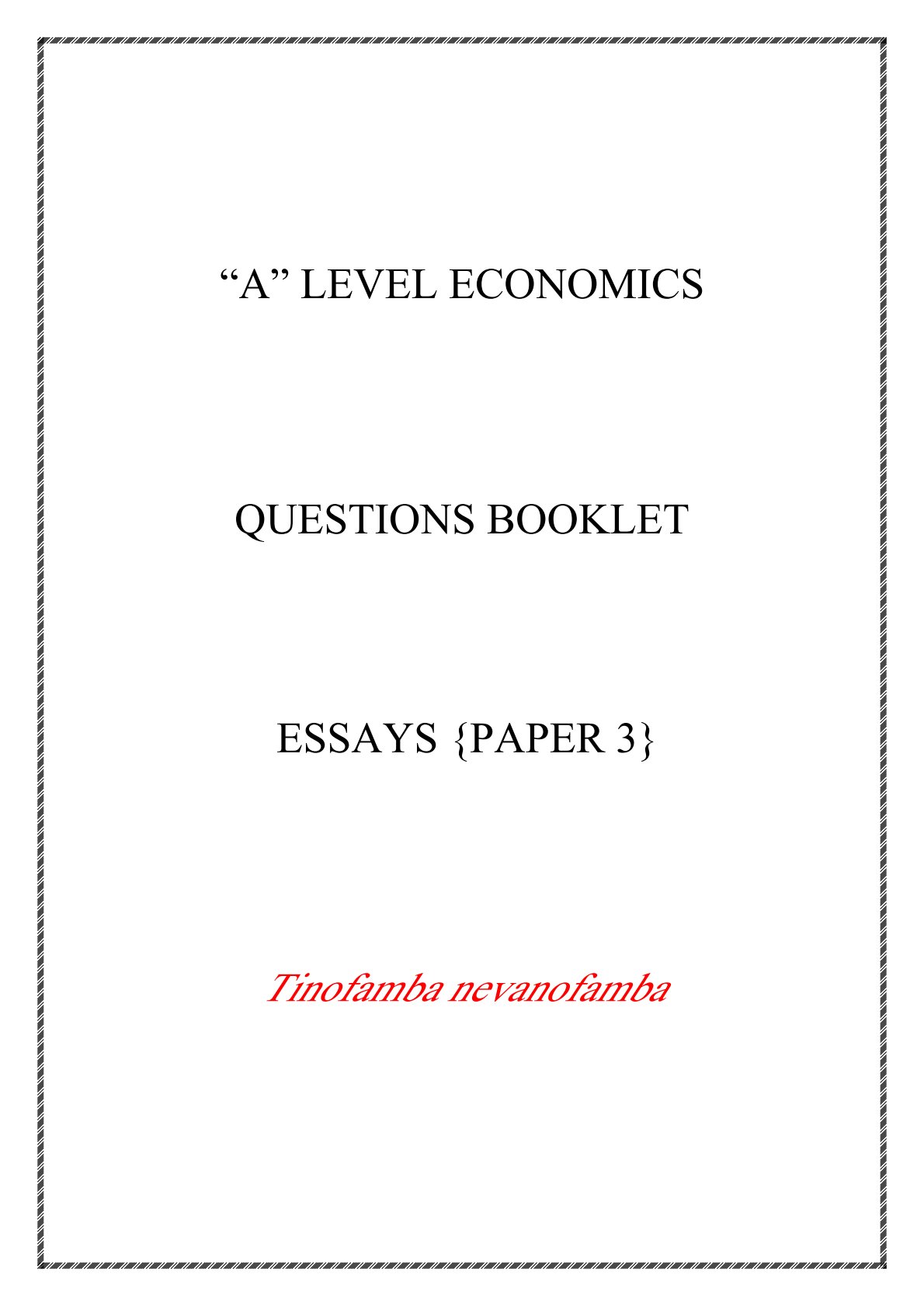 First page of A-Level Economics Revision Pack Zimbabwe