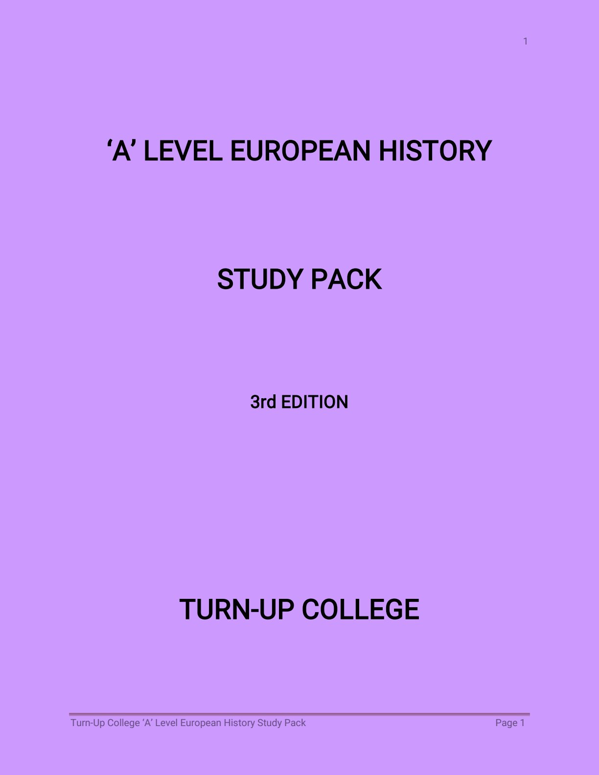First page of A-Level European History Study Guide