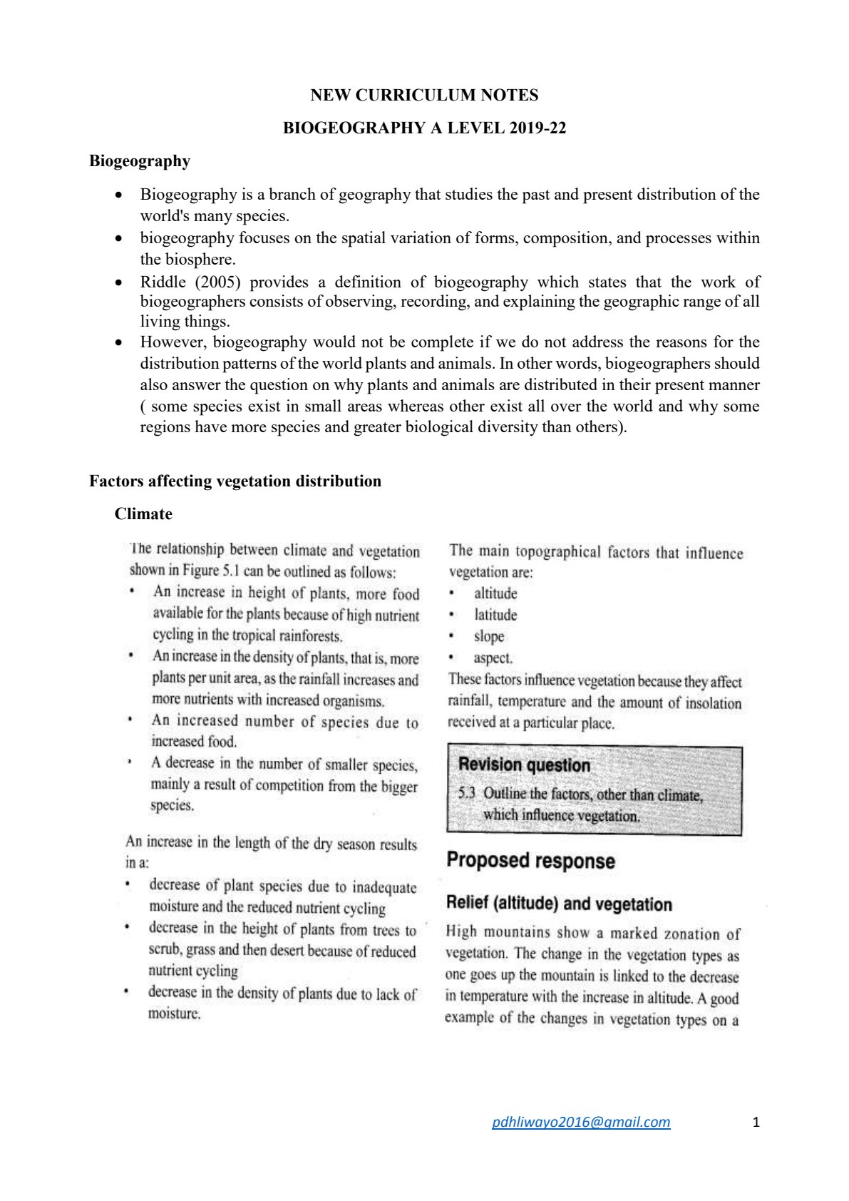 First page of A-Level Geography Biogeography Notes Zimbabwe