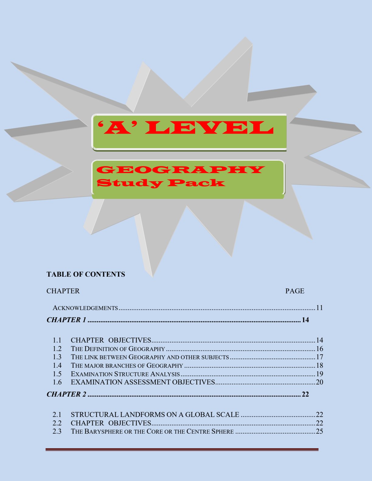 First page of A Level Geography