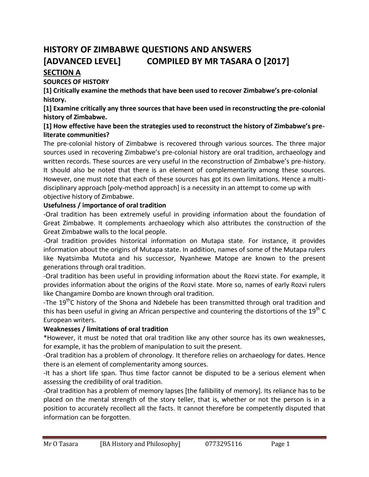 First page of A-Level History 2017 Study Guide