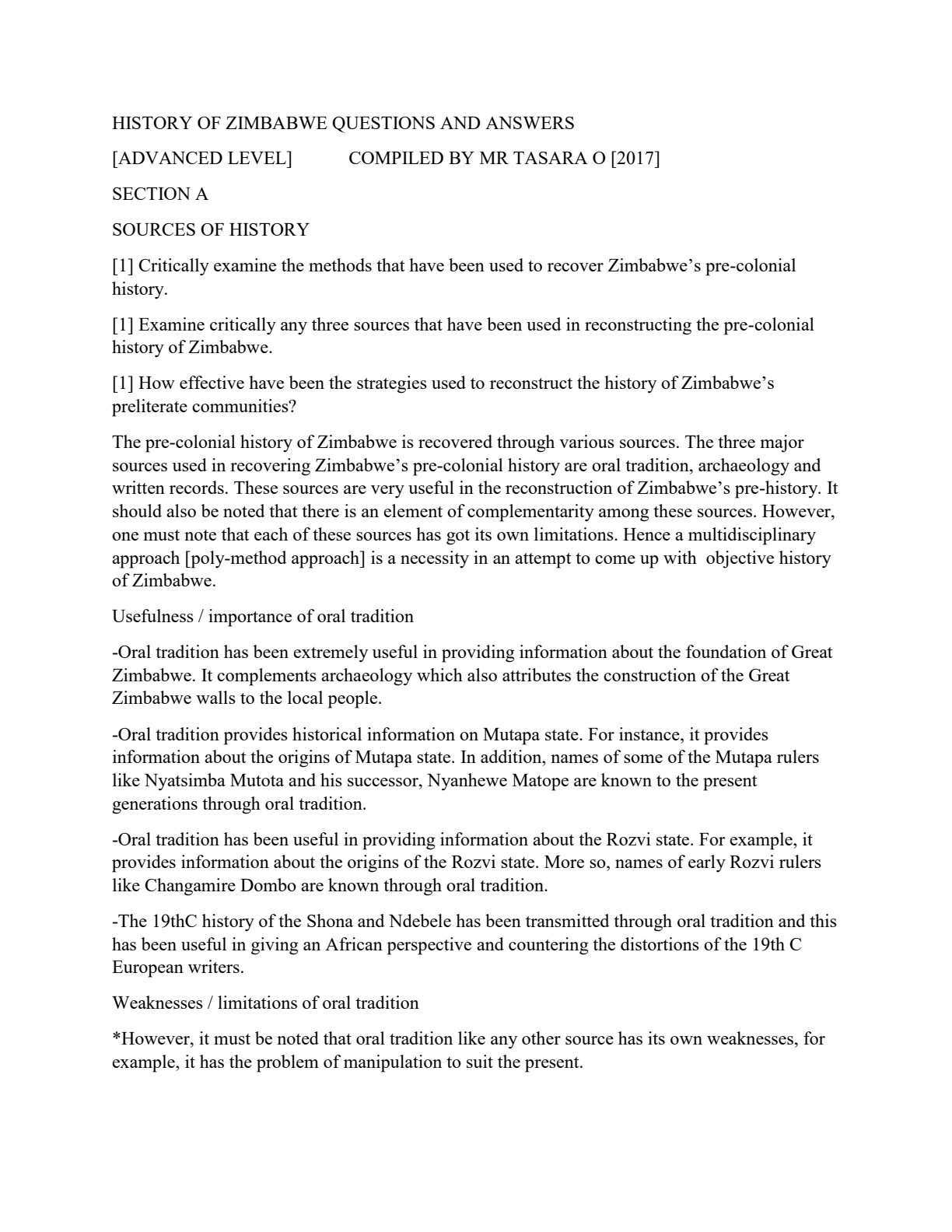 First page of A-Level History 2017 Study Guide