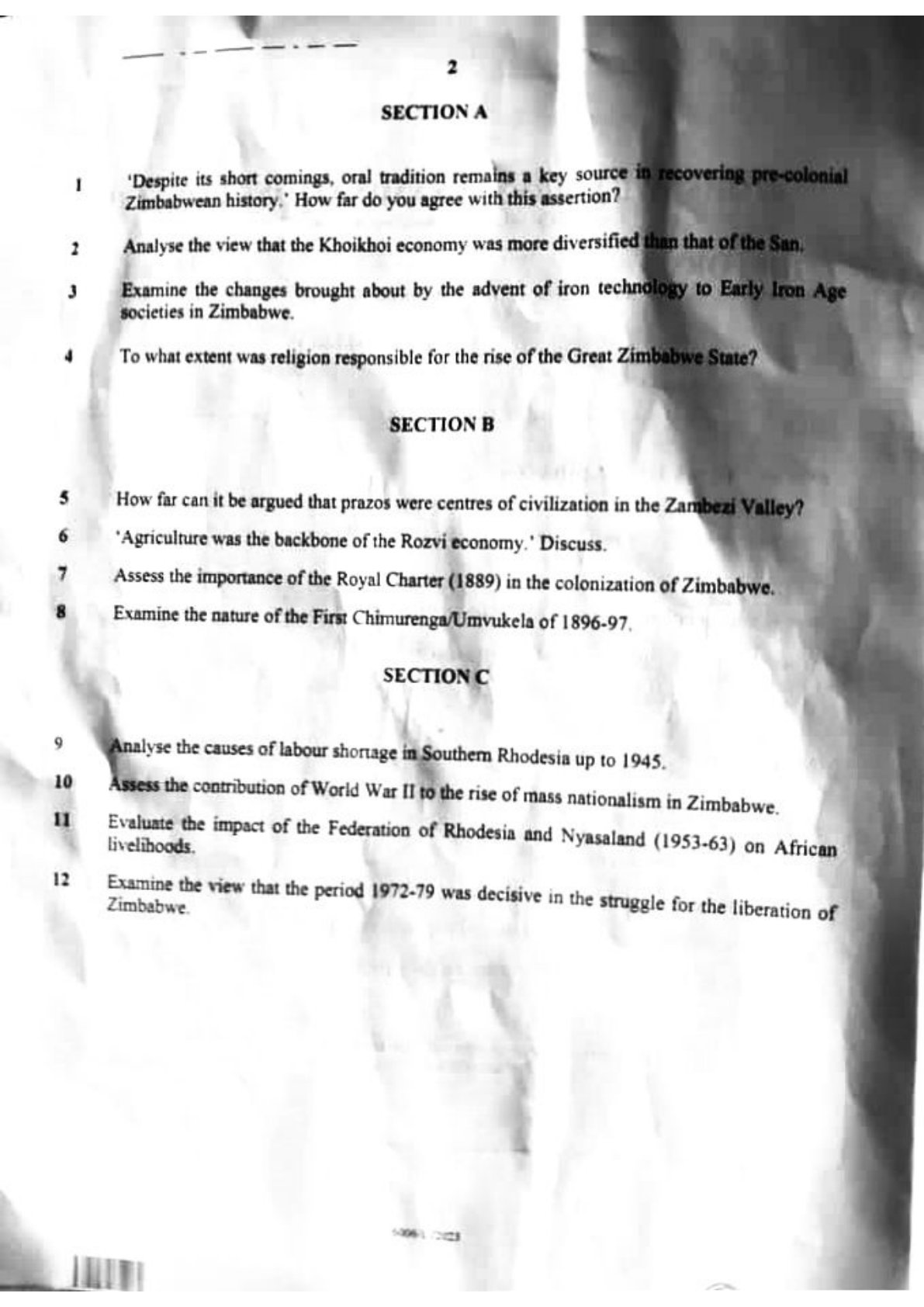 First page of A-Level History 2023 Question Paper