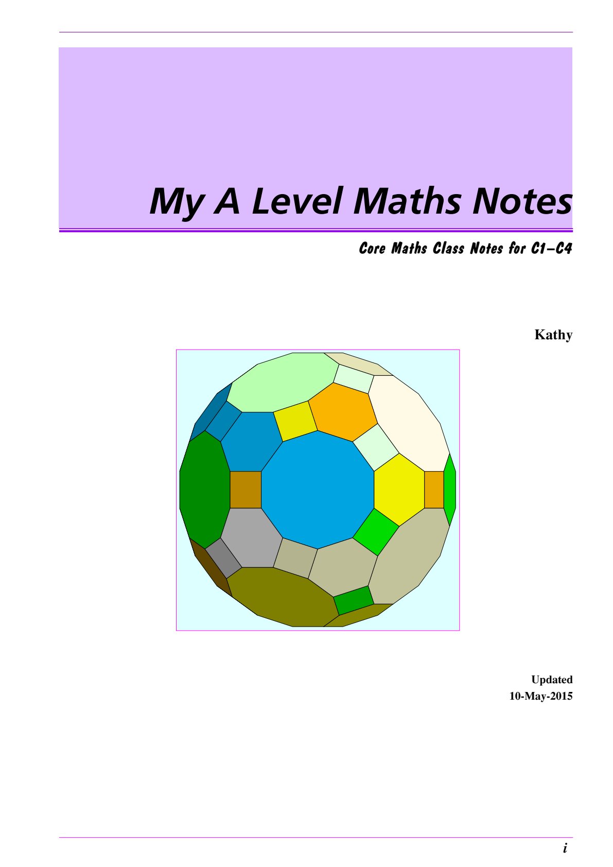 First page of A-Level Mathematics Core Mathematics C1-C4 Notes Zimbabwe