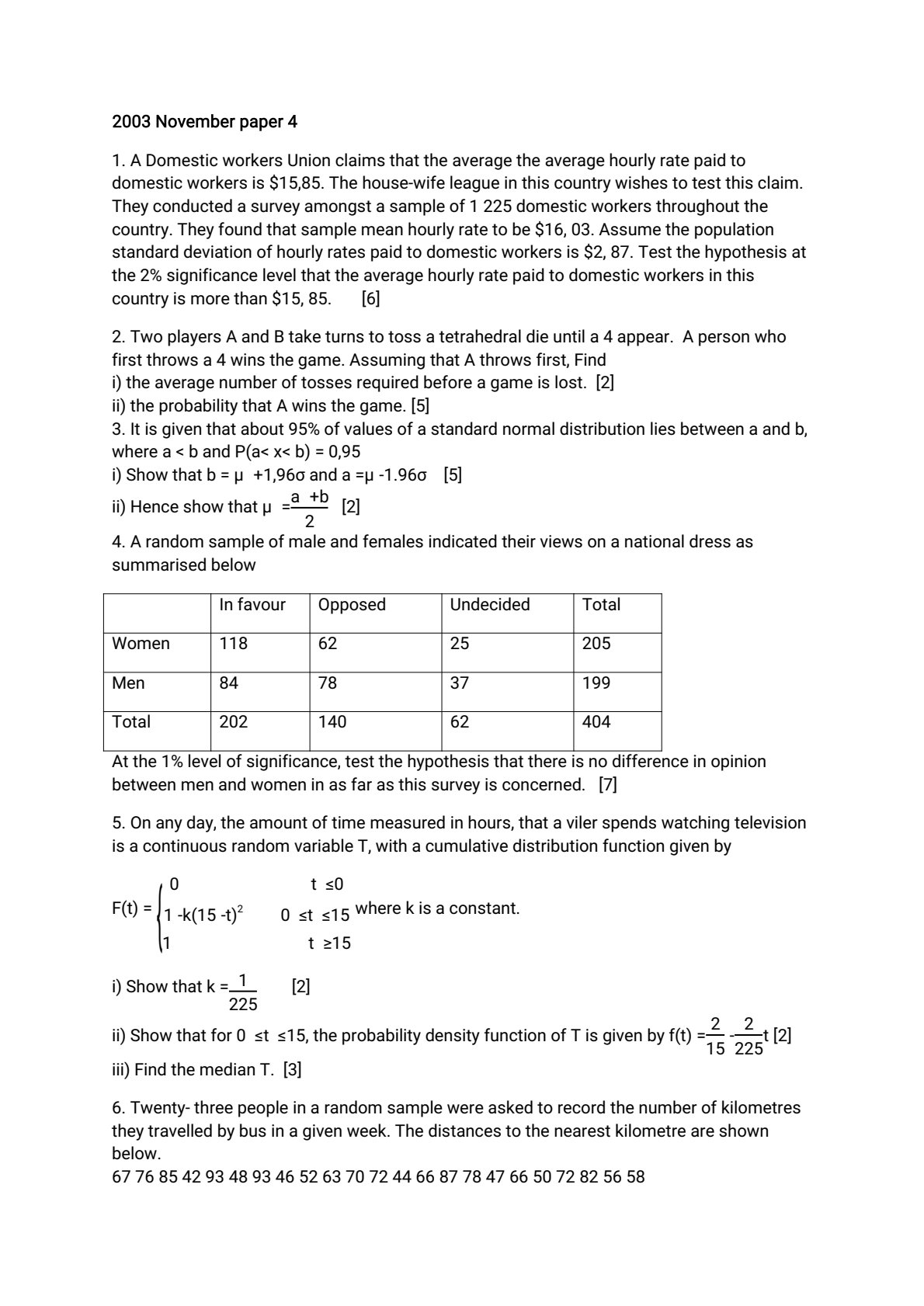 First page of A-Level Mathematics Statistics Revision Pack Zimbabwe