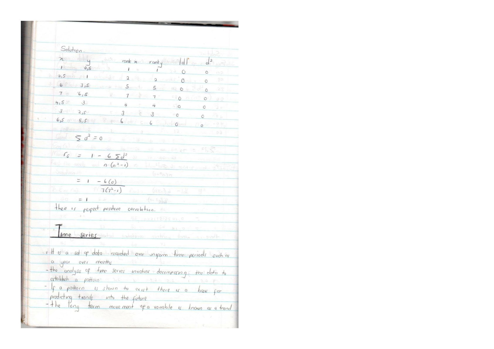 First page of A-Level Mathematics Time Series Notes Zimbabwe