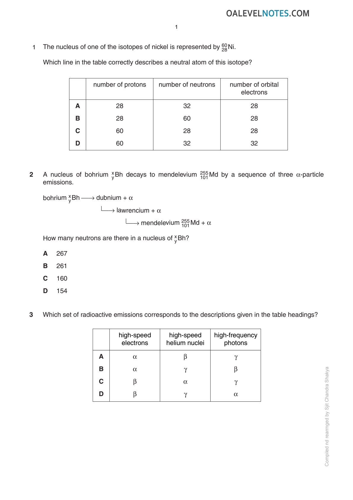 First page of A-Level Physics Nuclear Physics Revision Pack Zimbabwe