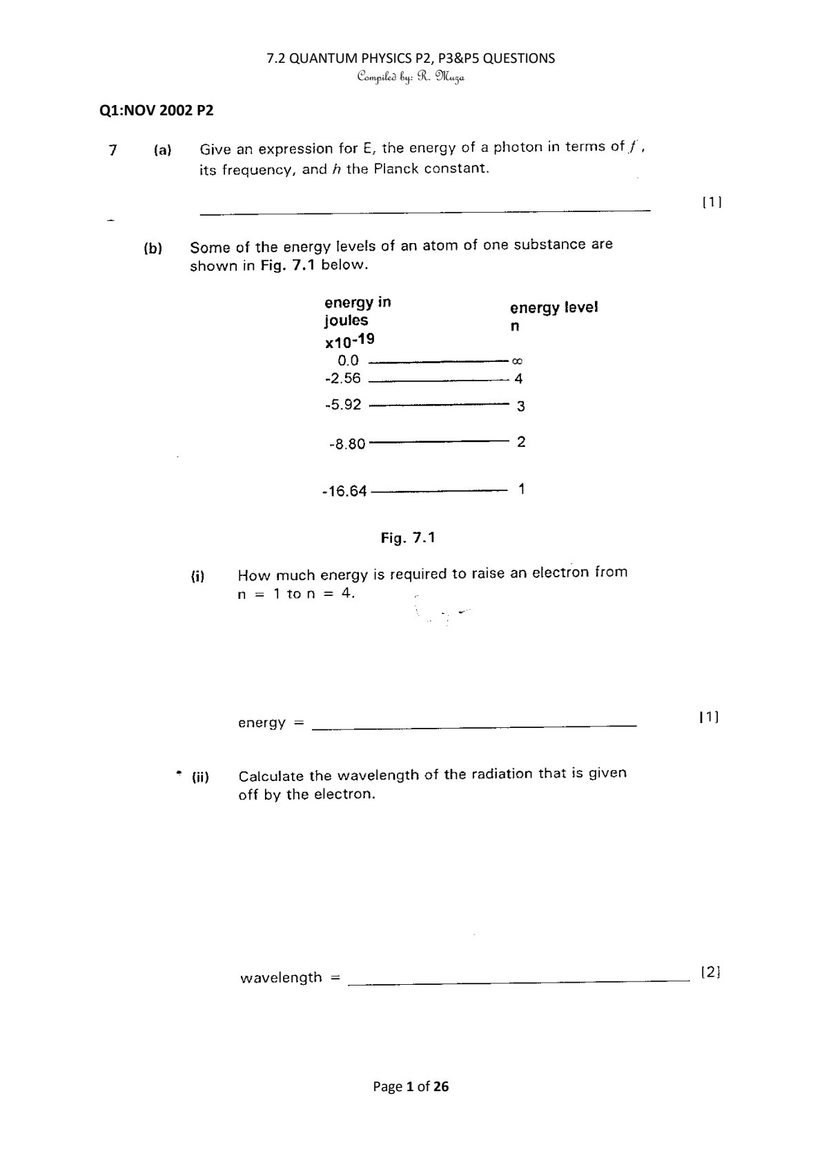 First page of A-Level Physics Quantum Physics Revision Pack Zimbabwe