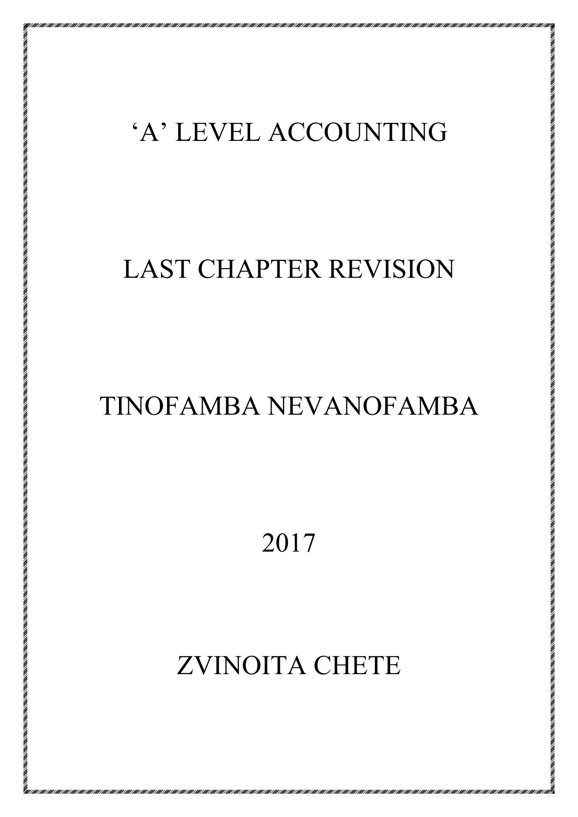 First page of A-Level Principles of Accounts Last Chapter Revision Revision Pack Zimbabwe