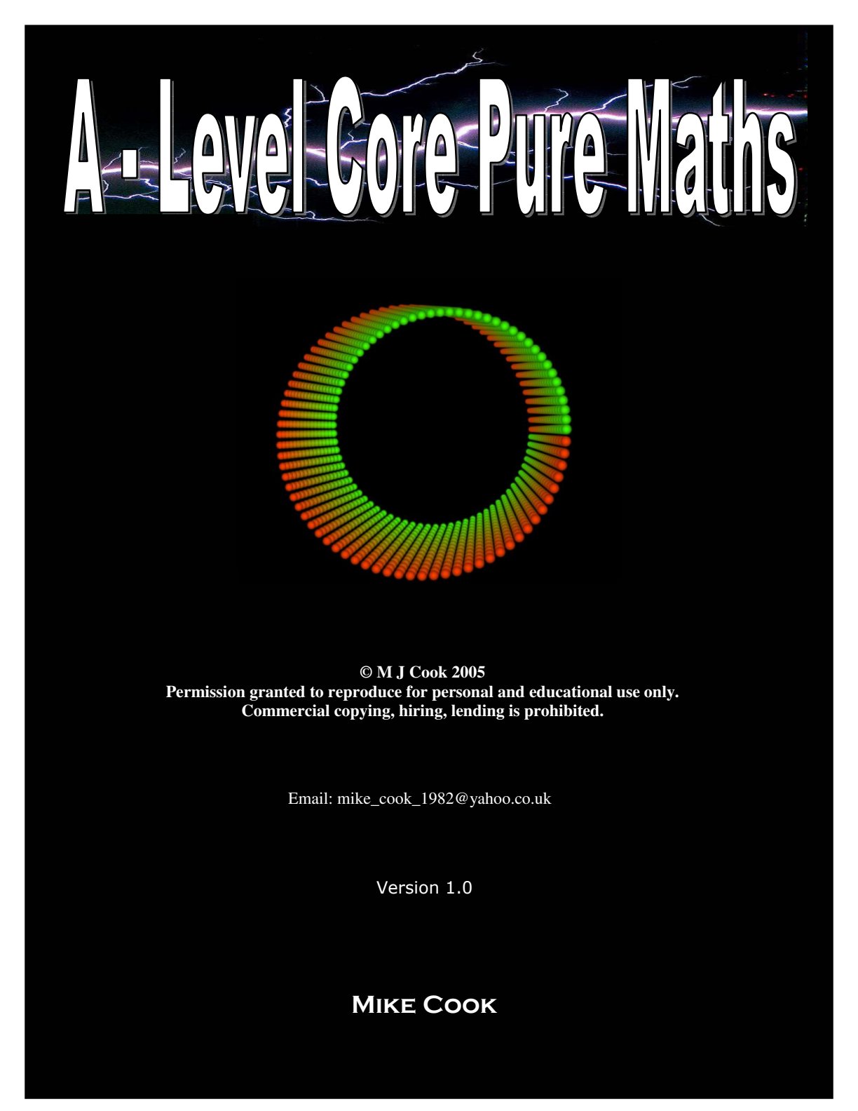 First page of A-Level Pure Mathematics 2005 Study Guide