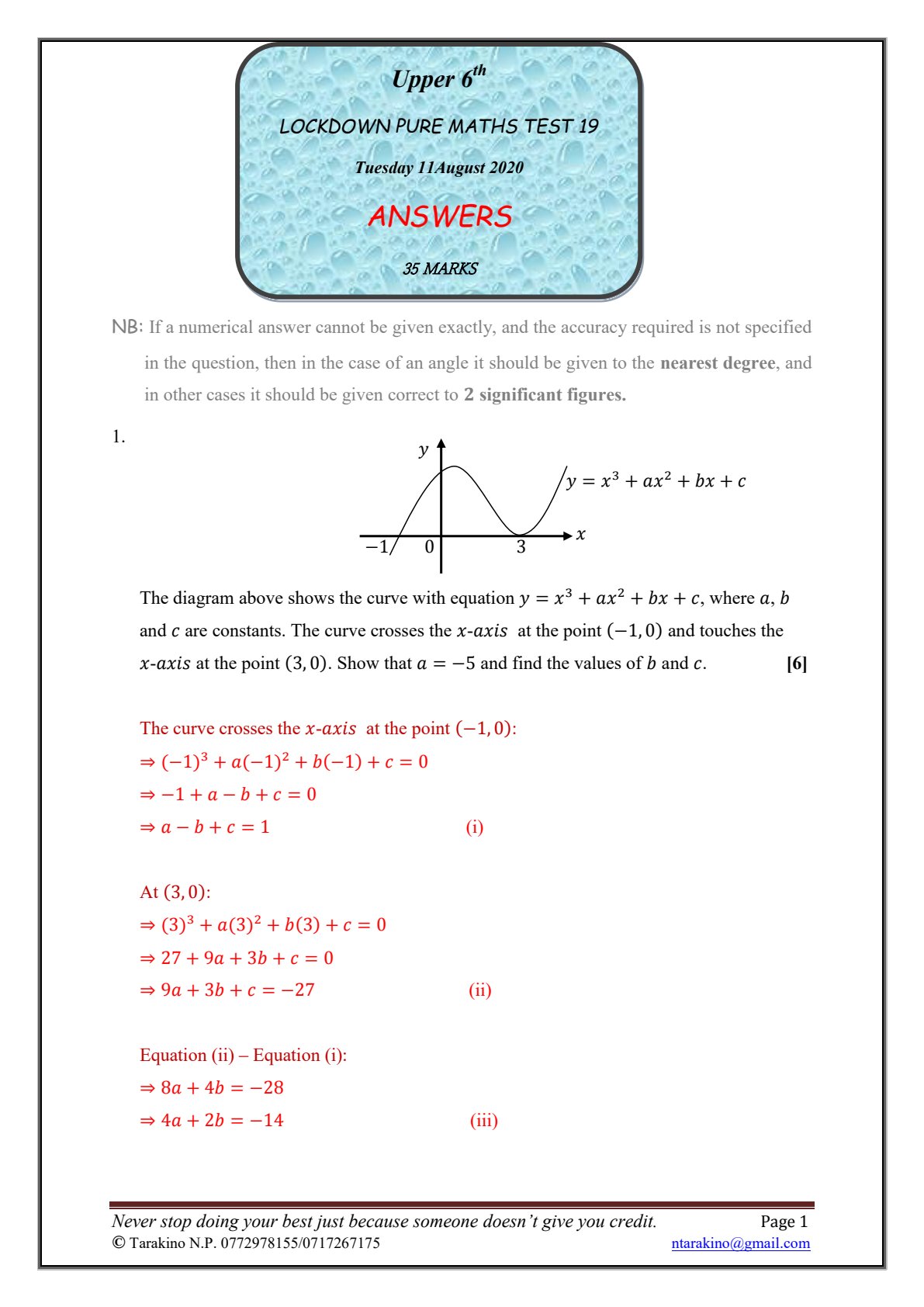 First page of A-Level Pure Mathematics 2020 Study Guide