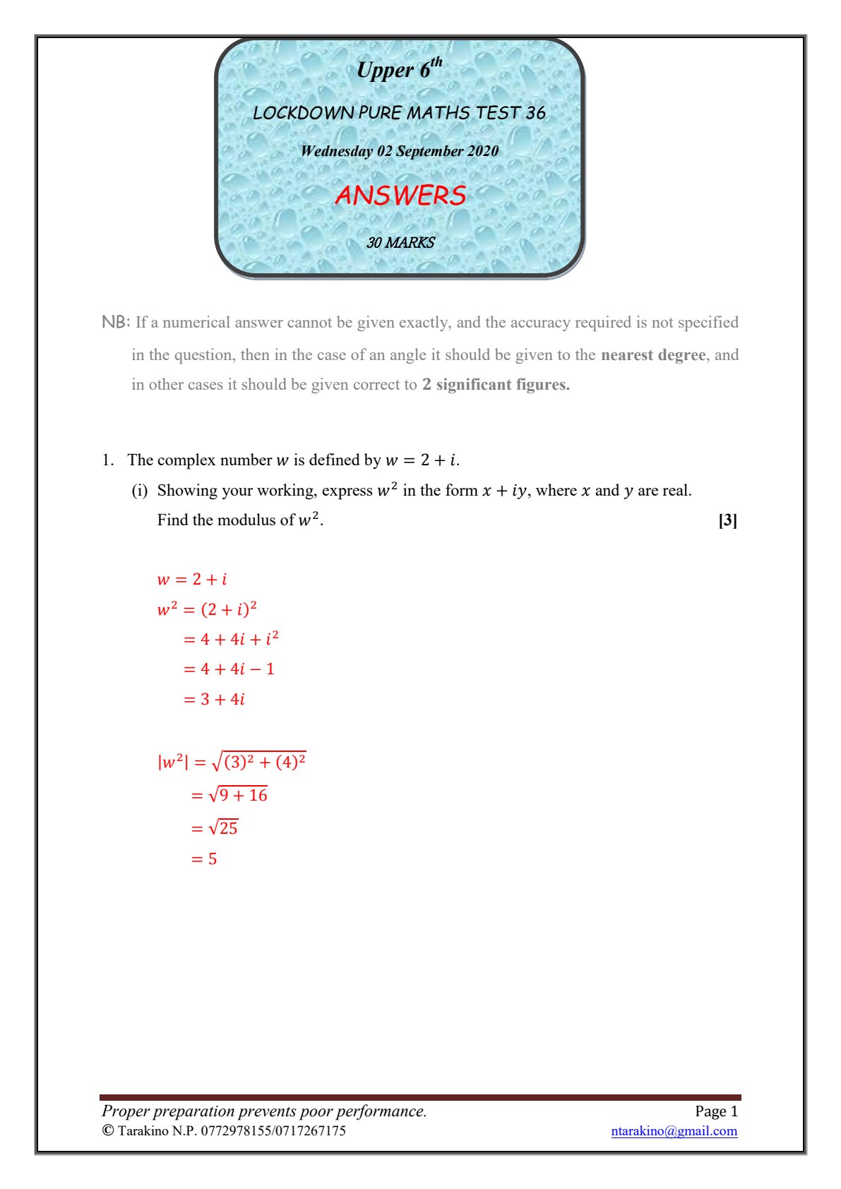 First page of A-Level Pure Mathematics Notes Zimbabwe