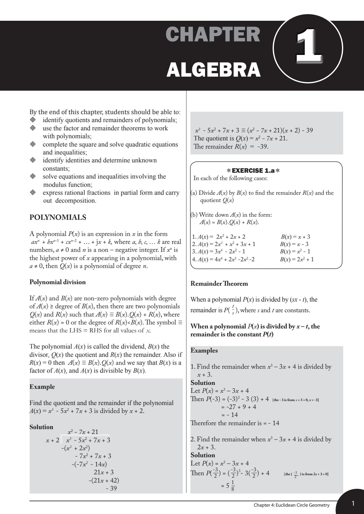 First page of A-Level Pure Mathematicslgebra Notes Zimbabwe