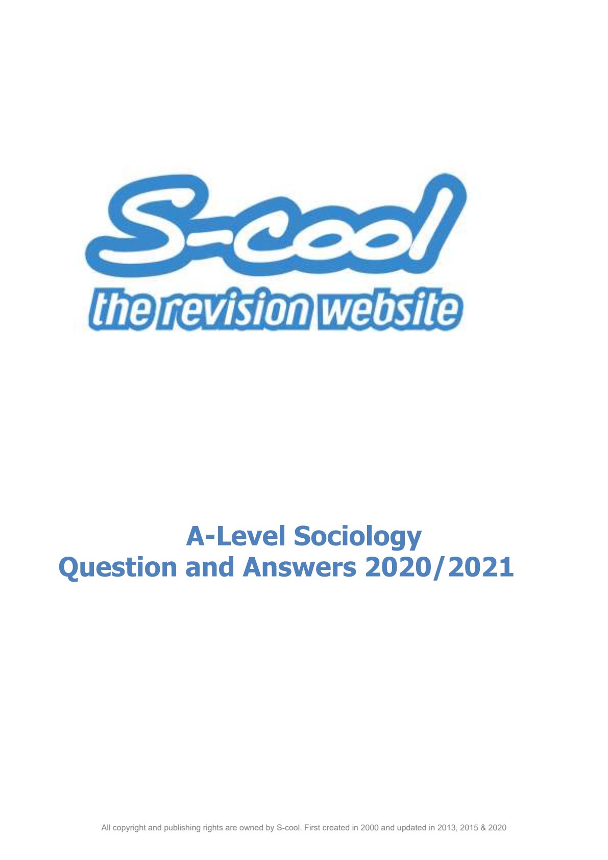 First page of A-Level Sociology 2020-2021 Study Guide