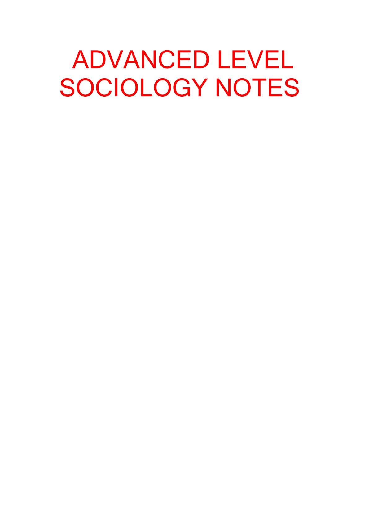 First page of A-Level Sociology Notes Zimbabwe