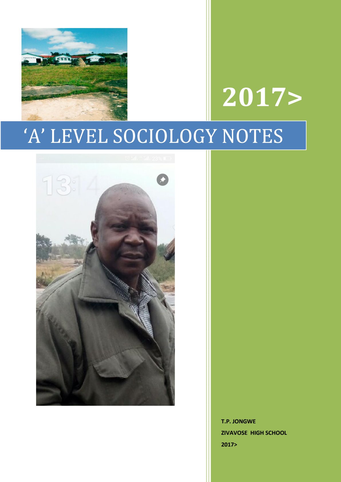 First page of A-Level Sociology Notes Zimbabwe