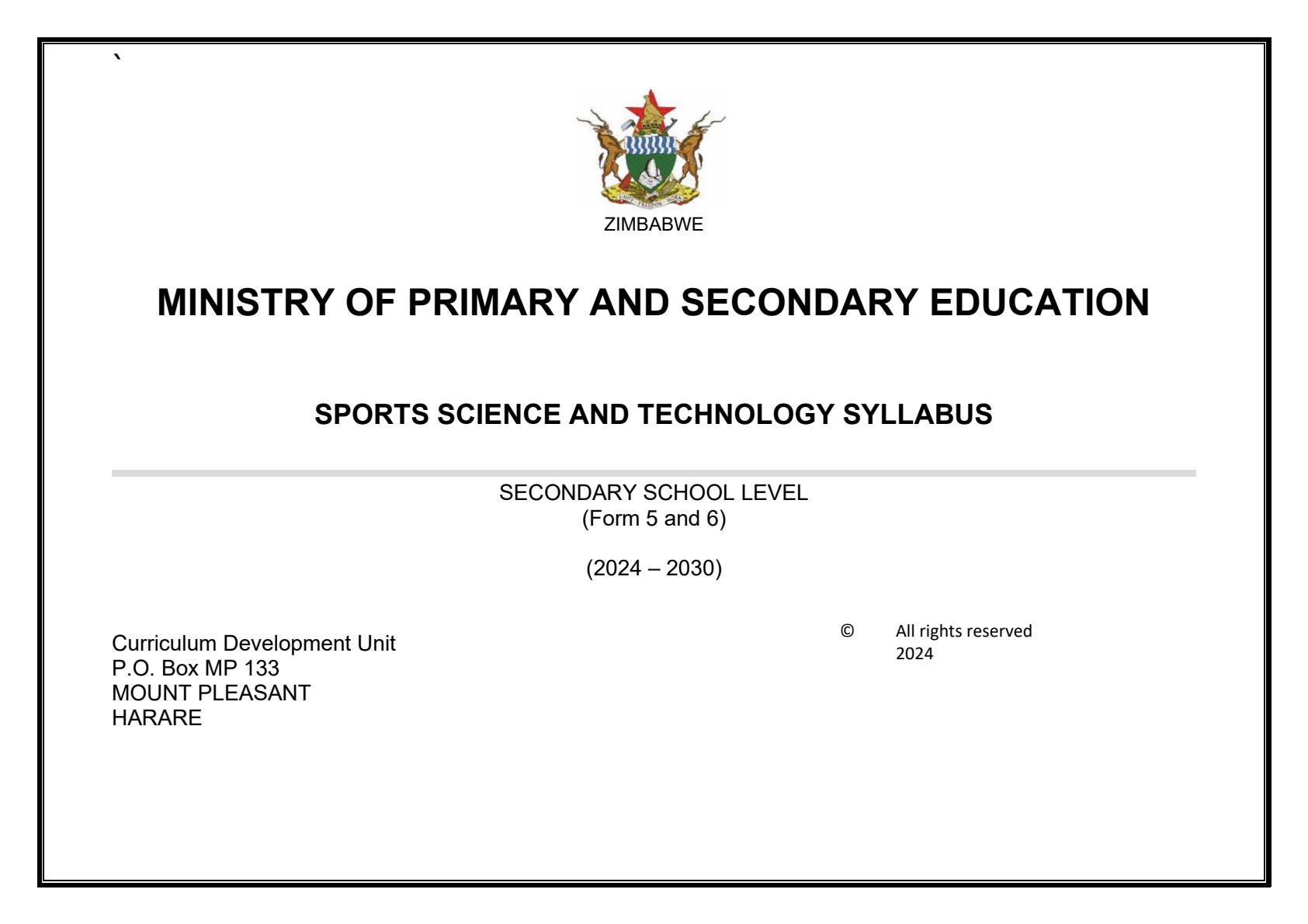 First page of A-Level Sports Science and Technology 2024 Syllabus
