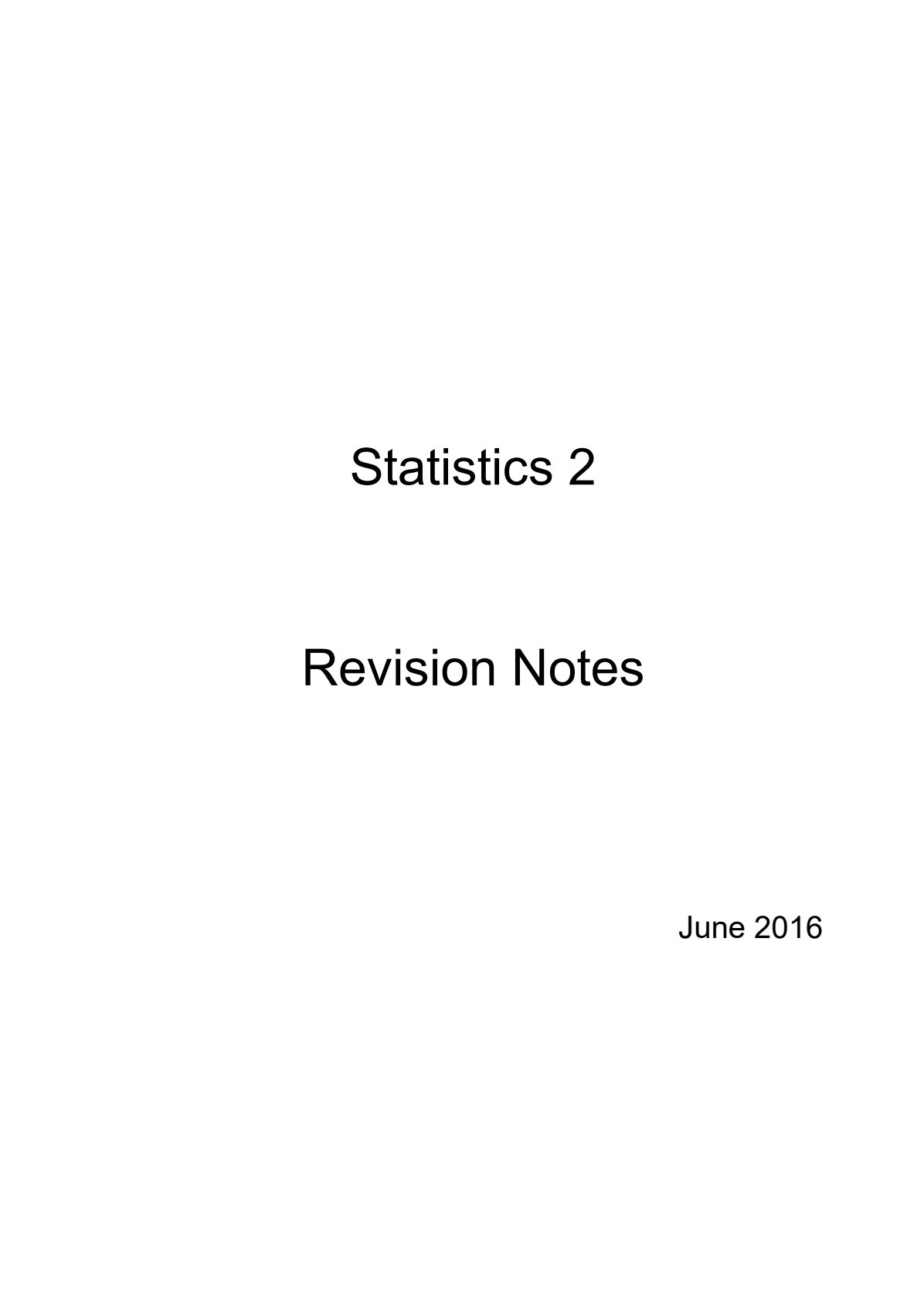 First page of A-Level Statistics Statistics 2 Notes Zimbabwe