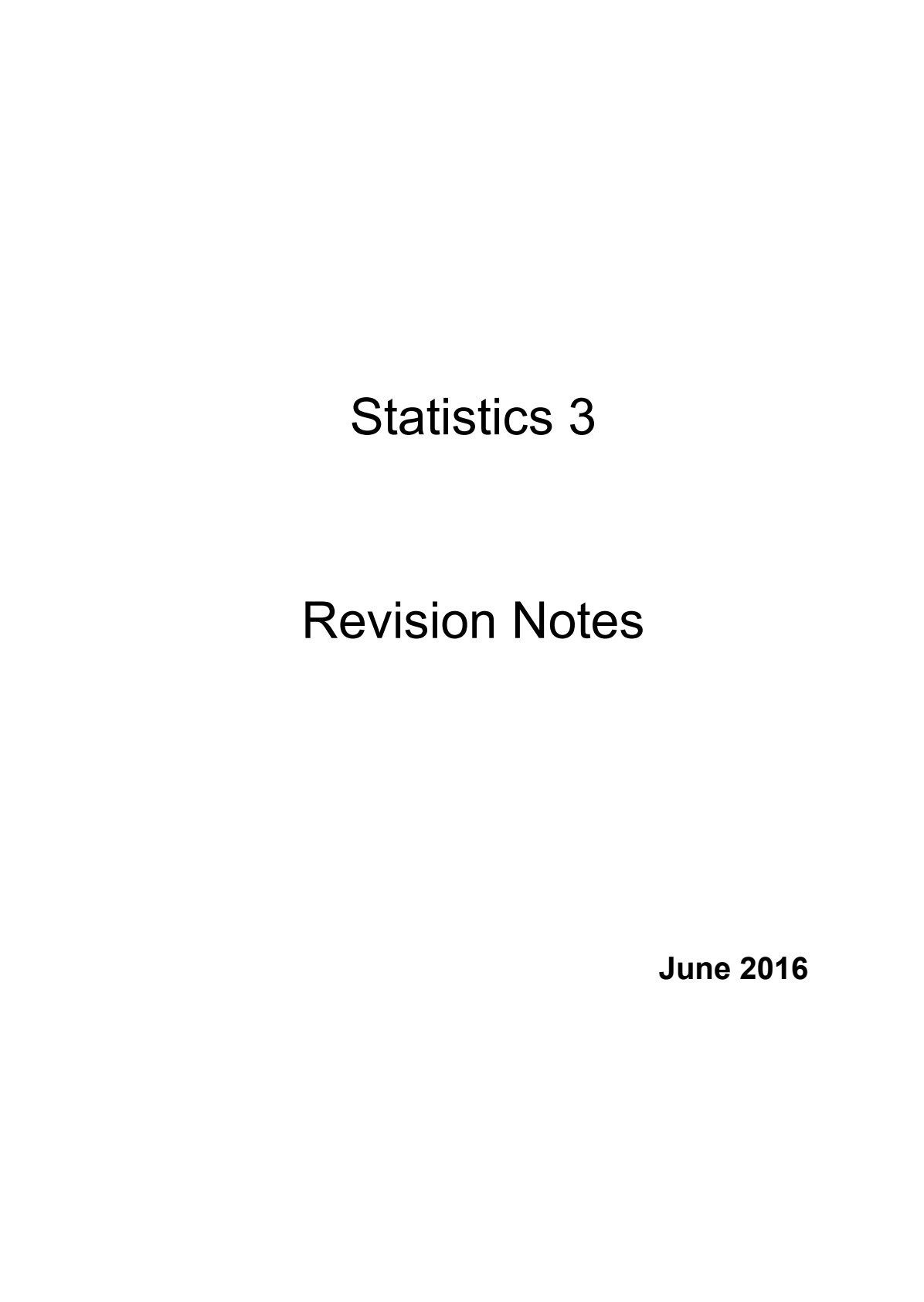 First page of A-Level Statistics Statistics 3 Notes Zimbabwe