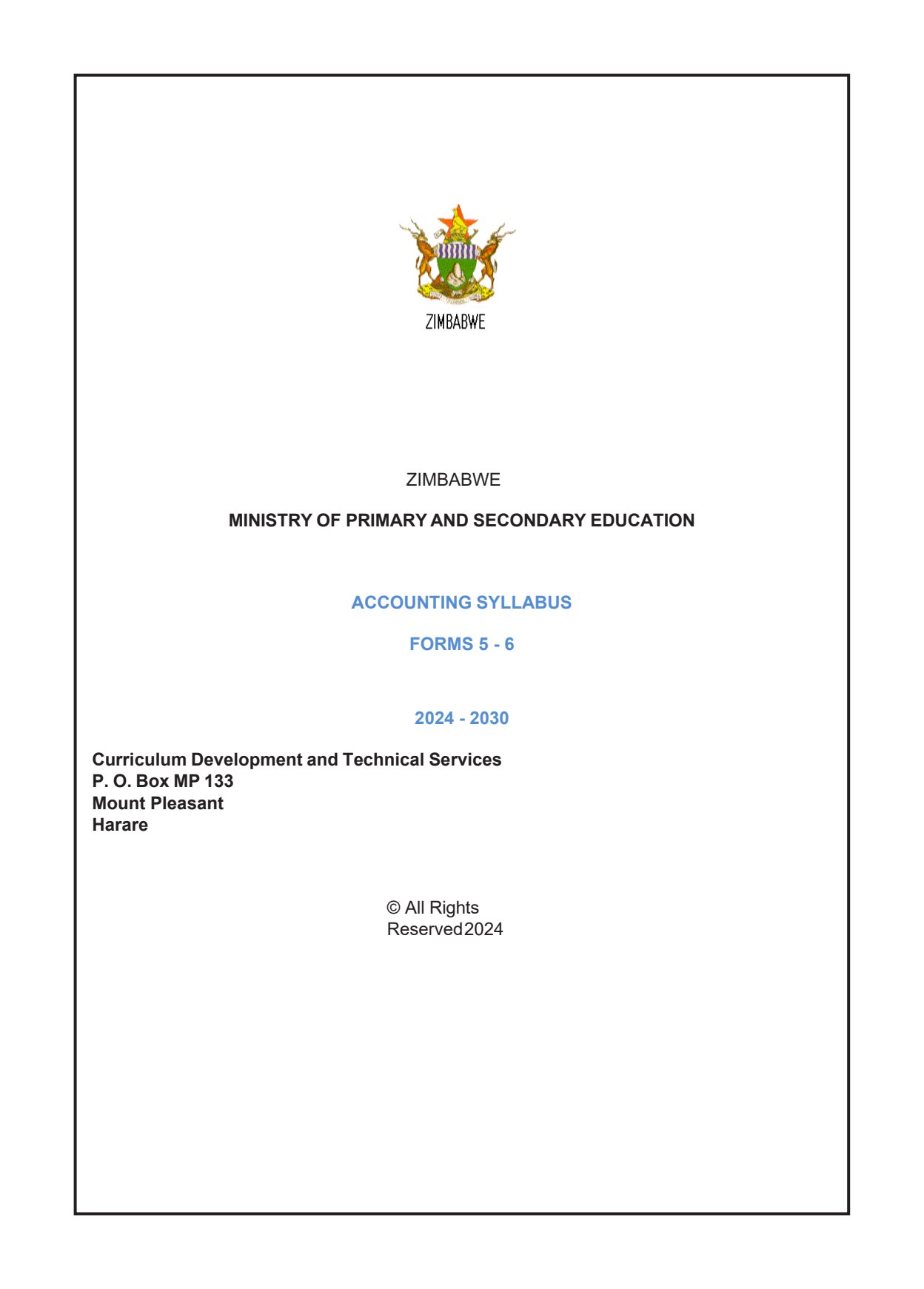First page of Accounting Syllabus Forms 5-6 2024-2030