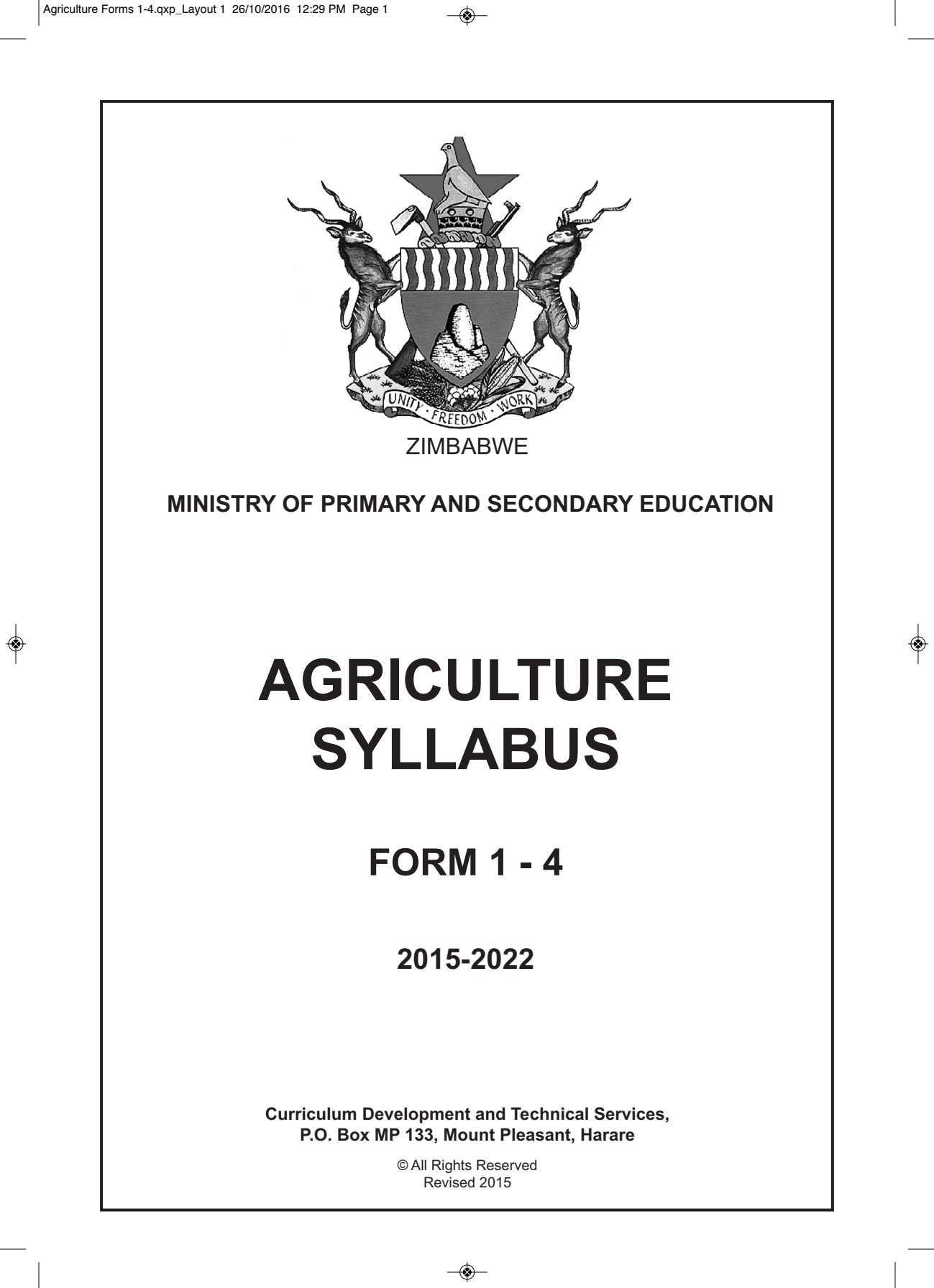 First page of Agriculture Syllabus Form 1-4