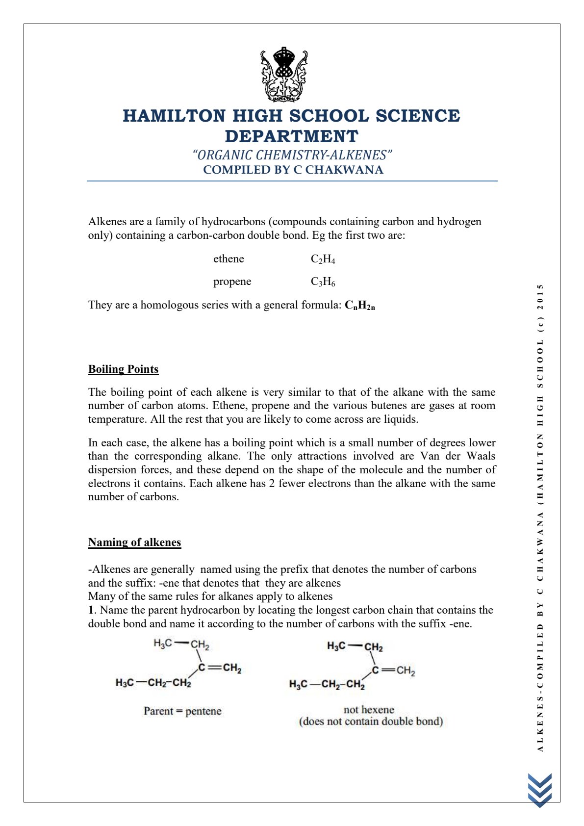 First page of Alkenes Notes
