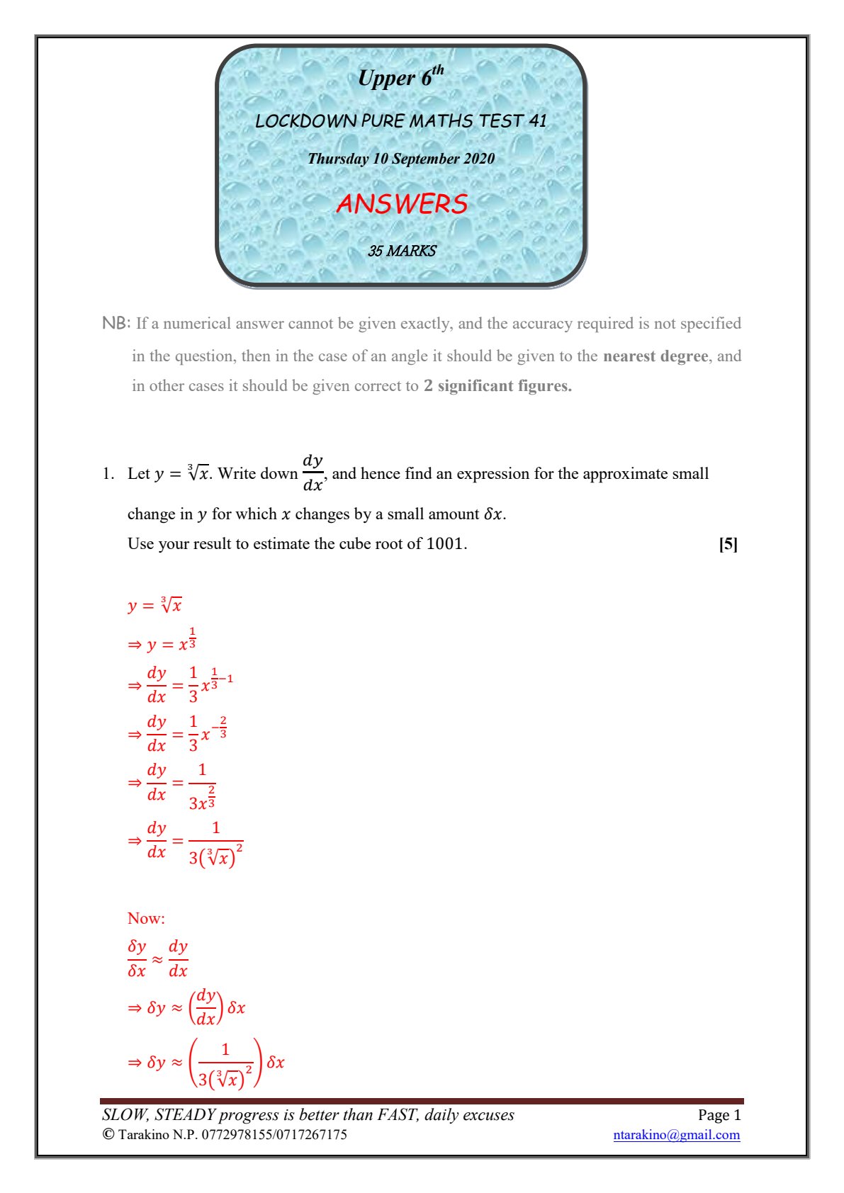 First page of Answers_-_Lockdown_Pure_Maths_Test_41_-_Trockers.pdf