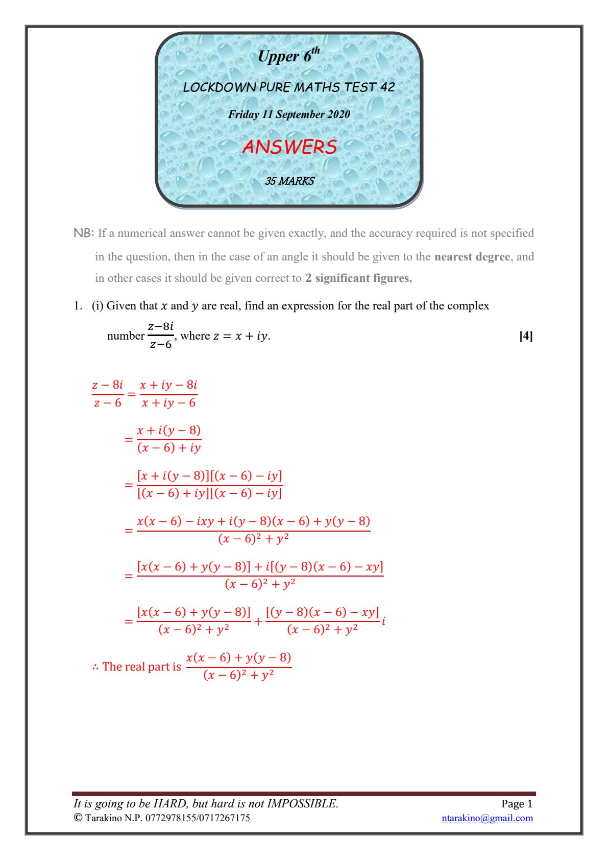 First page of Answers_-_Lockdown_Pure_Maths_Test_42_-_Trockers.pdf