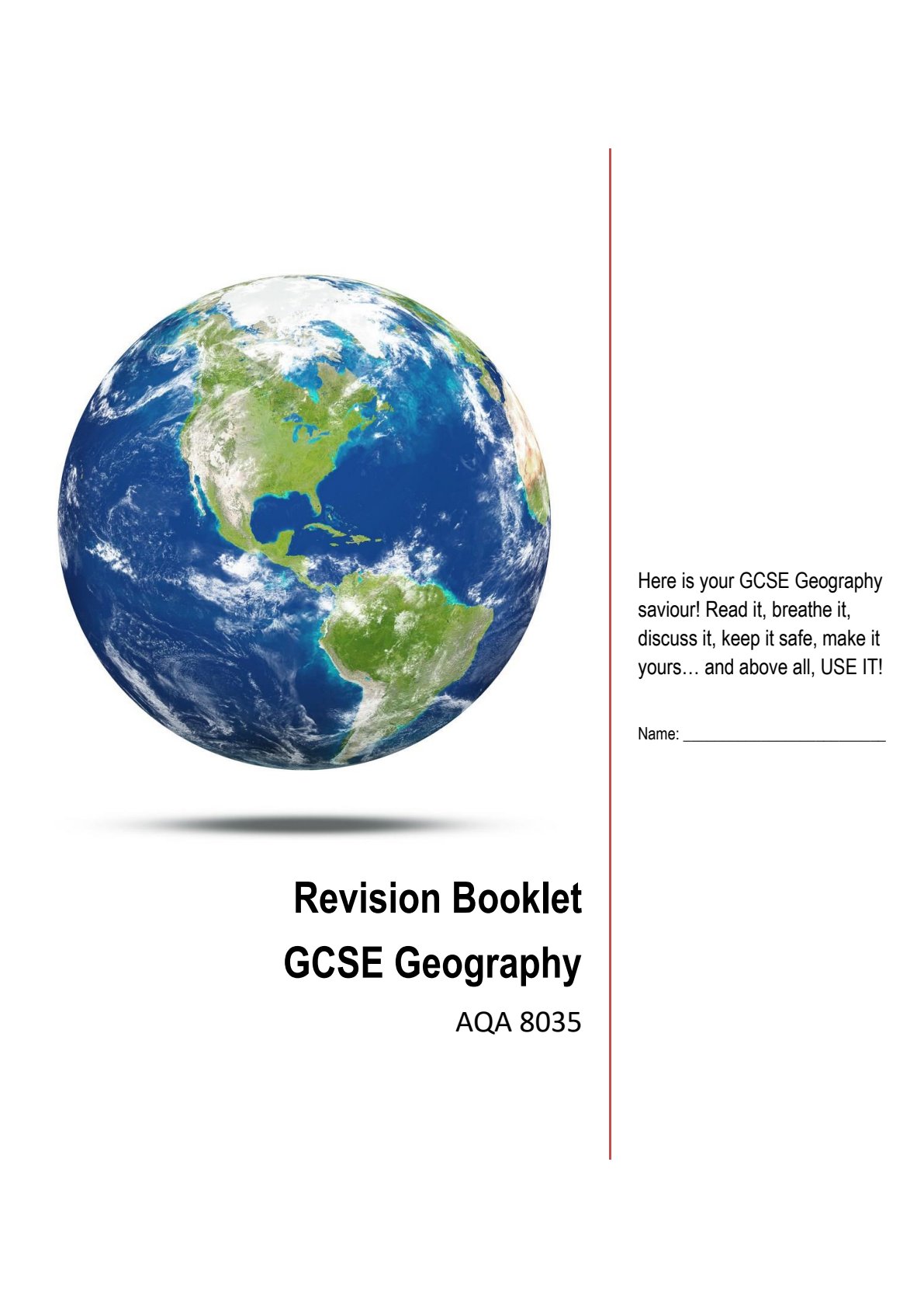 First page of AQA GCSE Geography Study Guide