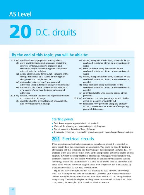 First page of AS Level Physics D.C. circuits Notes Zimbabwe
