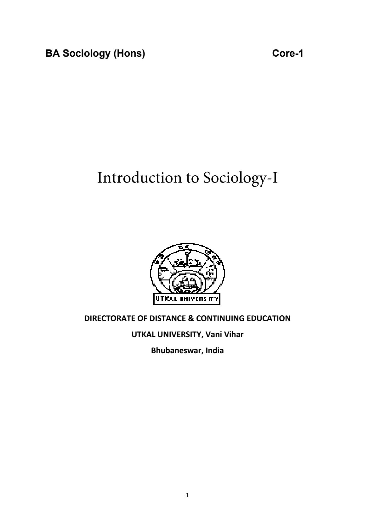 First page of B.A. (Hons) Sociology Study Guide