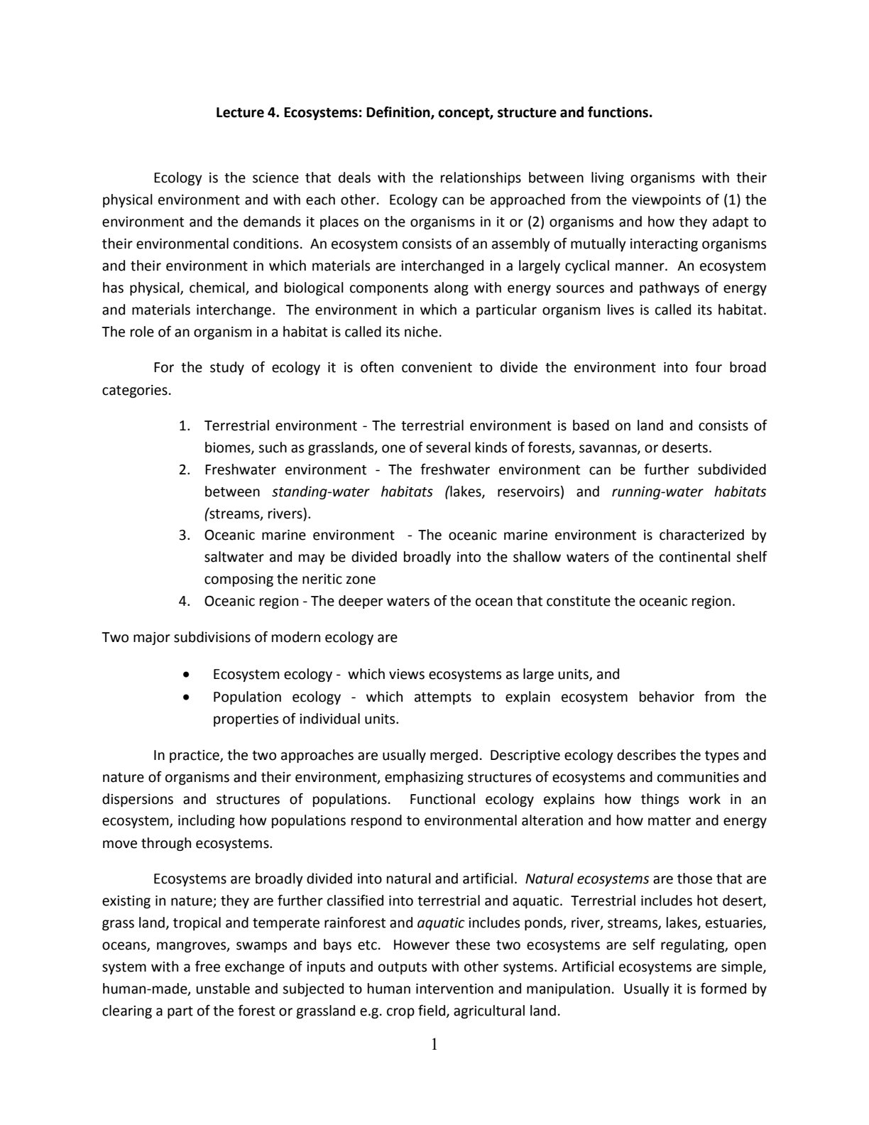First page of Biology Ecosystems Notes Zimbabwe
