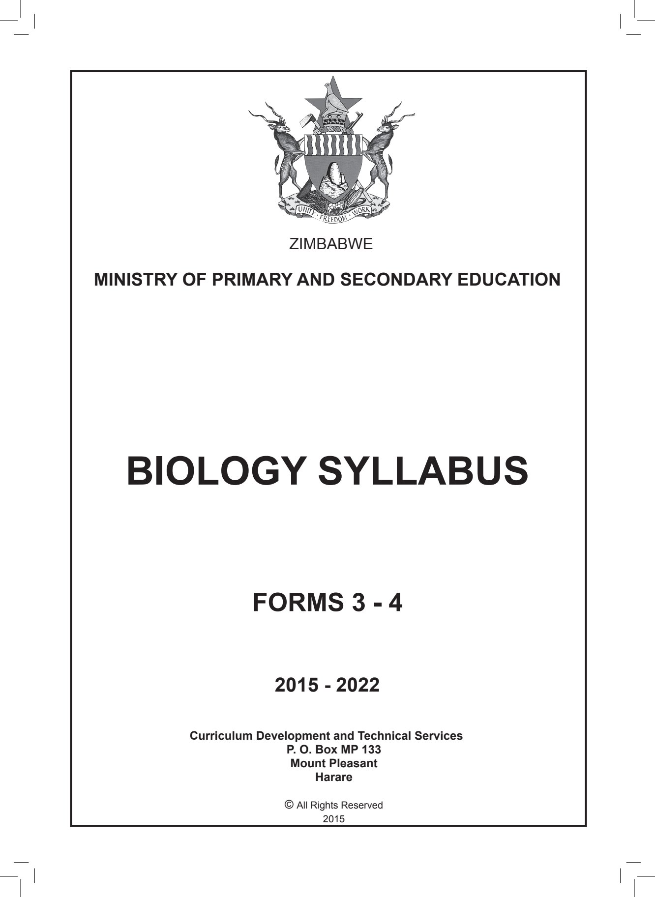 First page of Biology Syllabus Forms 3-4 2015-2022